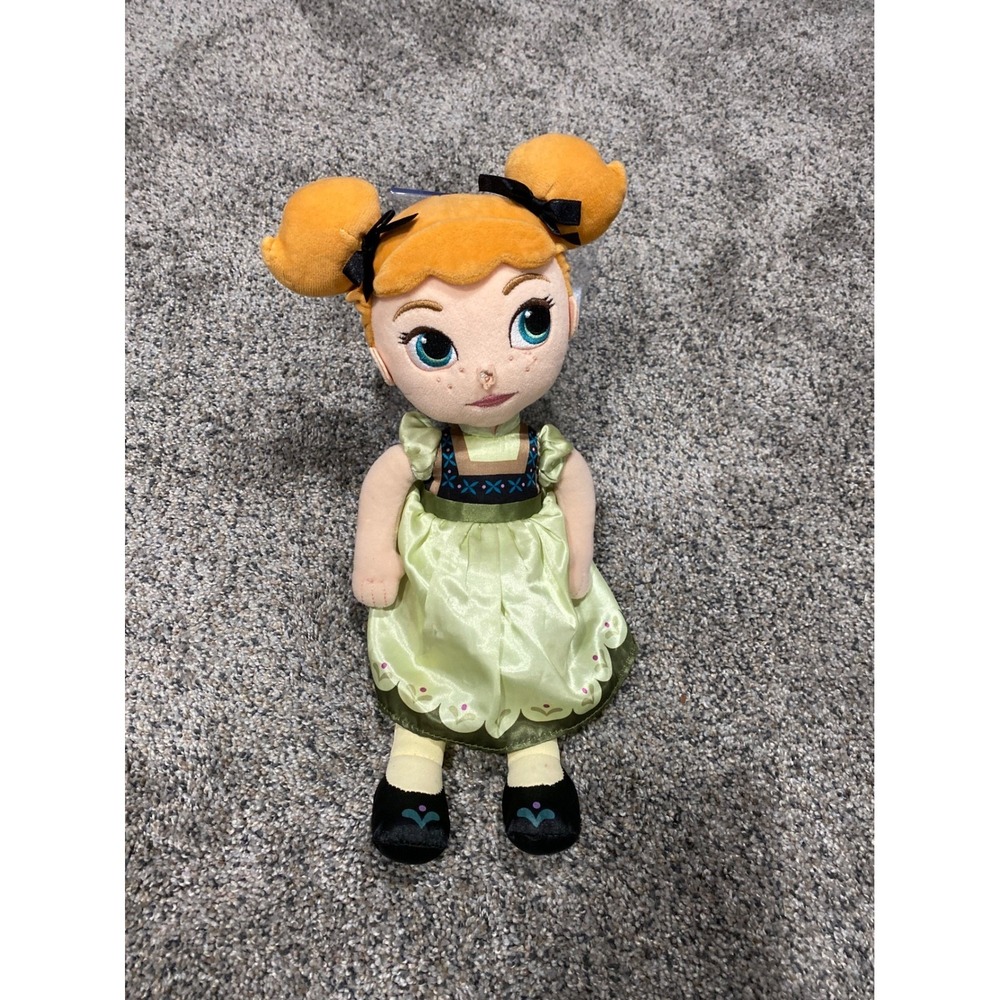 Disney Frozen Young Anna Plush Doll 14 Inch Green Dress Pigtails Freckles